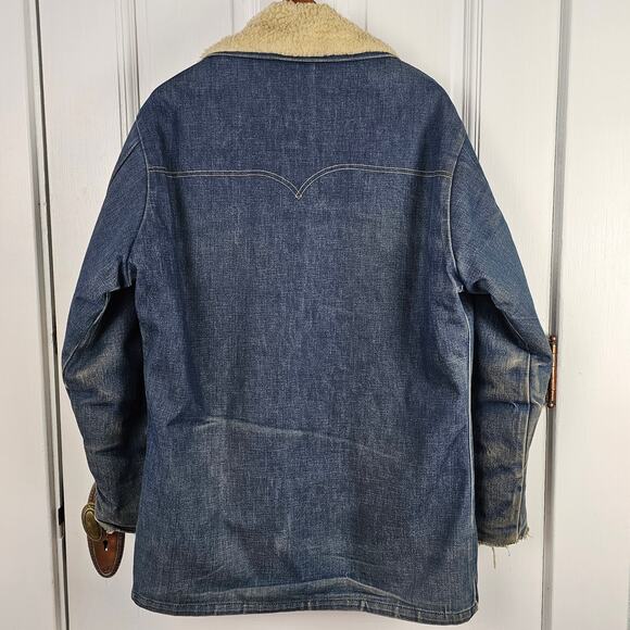 Men's barn jacket VTG Key Imperial thrashed denim faux sheepskin XL - Picture 2 of 10